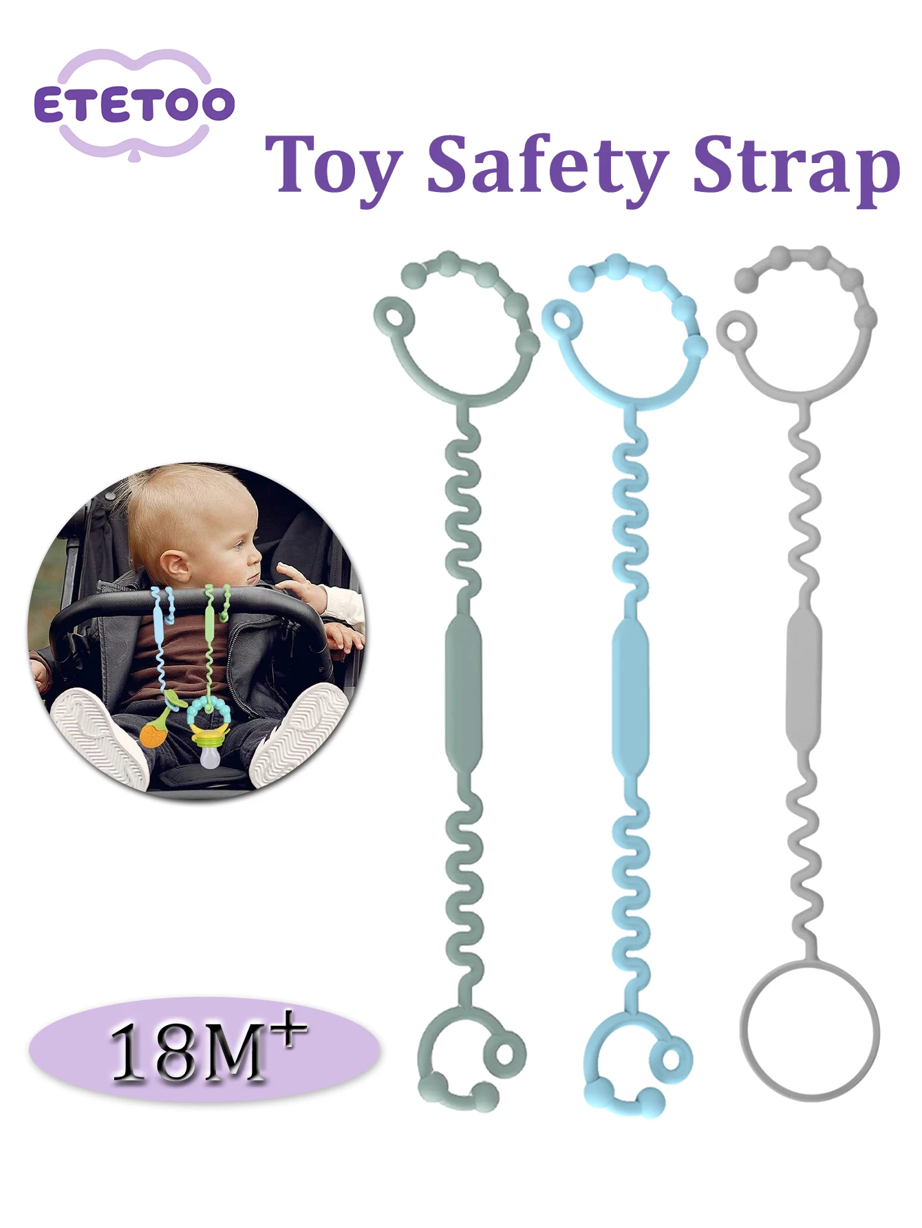 3PK Adjustable Silicone Toy Straps. Safety Leashes for Teething Toys & Cups. Perfect for Strollers, Highchairs & Car Seats.