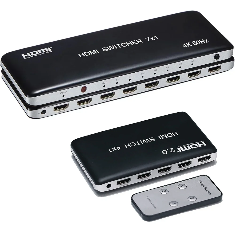 4K 60Hz HDMI Switch 7x1 4x1 3x1 HDMI 2.0 Switcher Audio Video Converter 7 4 3 IN 1 Out for PS3 PS4 DVD Laptop PC To TV Monitor