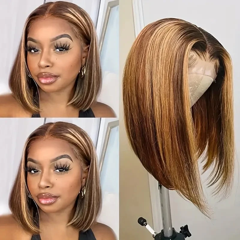 Highlight Wig Human Hair Bob Wig Short Straight Bob Wig Lace Front Human Hair Wigs Piano Cheap Wig Highlight Wig Human Hair Bob