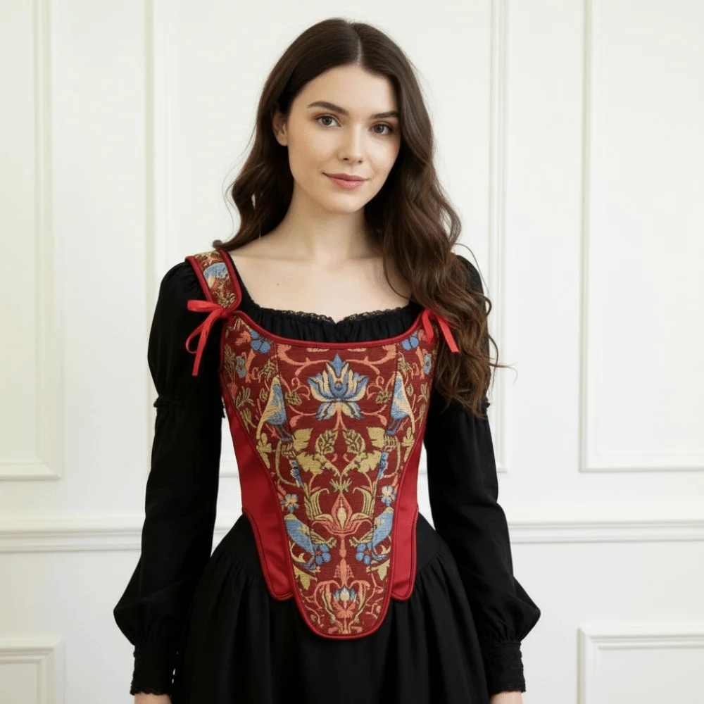 Luxury Lace Up Women Corset Shapewear Push Up Boned Bodice Flower Embroidery Decorative Waist Trainer Stage Costume