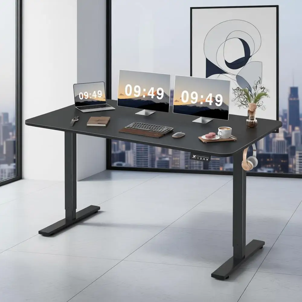 

Электрический регулируемый стол 55 x 24 дюйма, большая рабочая станция для работы сидя и стоя, компьютерный стол для домашнего офиса с функцией памяти настроек и Т-образной опорой