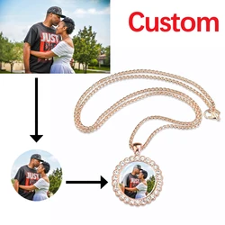Custom Necklace Personalized Photo Letter Name Picture Necklaces Rhinestone Glass Pendant Chains Lover Mother's Day Jewelry Gift