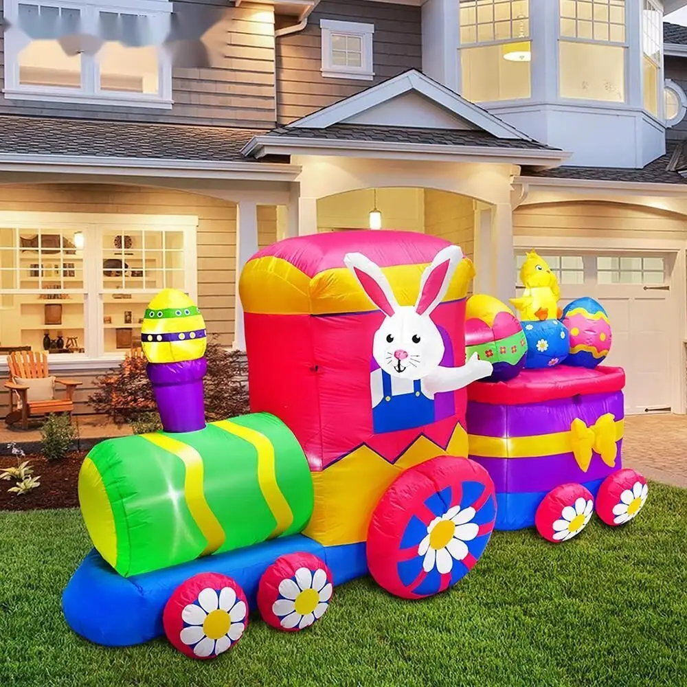 wholesale Giant Easter Inflatables Bunny Train Outdoor Blow Up Holiday Party Display Colorful Yard Lawn Patio Decorations