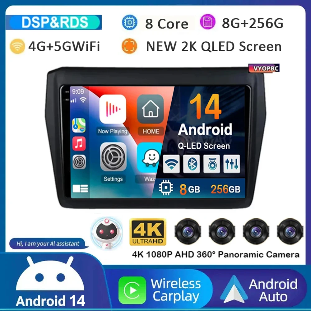 

Android 14 беспроводной Carplay и автоматический автомобильный радиоприемник для Suzuki Swift 2017 2018 2019, стерео мультимедийная навигация, GPS-видеоплеер 4G + WIFI