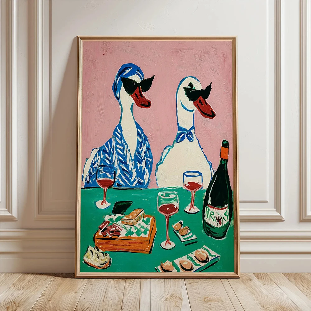 Funning Ducks and Wine Vino Posters Kitchen Food Chili Poster Canvas Print Painting Dining Room Wall Decor Home Mural Cuadros