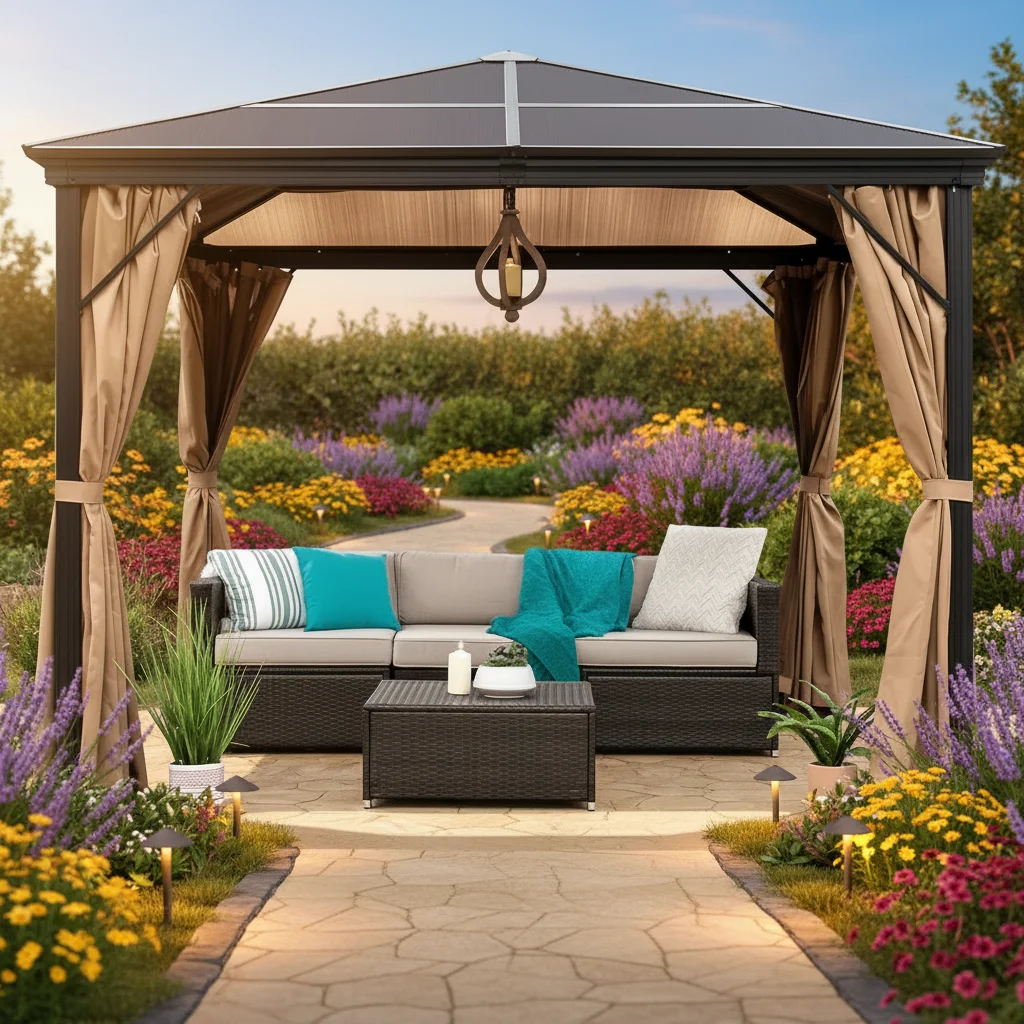 

Customizable Luxury Aluminum Frame Pavilion Garden Waterproof Outdoor Hardtop Gazebo Tent With Curtains