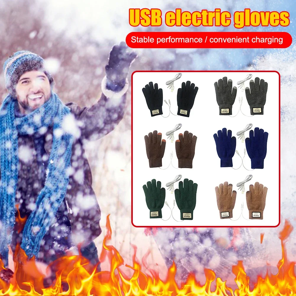 USB Warm Hand Heating Gloves Practical Windproof Constant Temperature Hand Warmer Soft Wearable Winter Mittens for Men