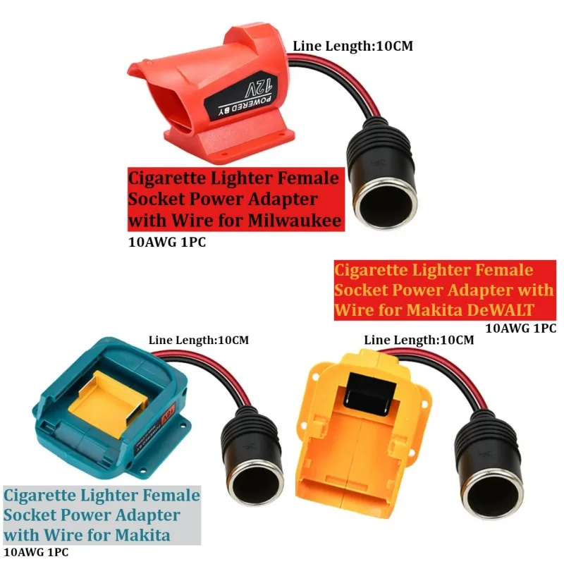 Cigarette Lighter Female Socket Power Adapter with Wire for Makita DeWALT Milwaukee Ryobi 20V Lithium Battery Built-in 30A Fuse