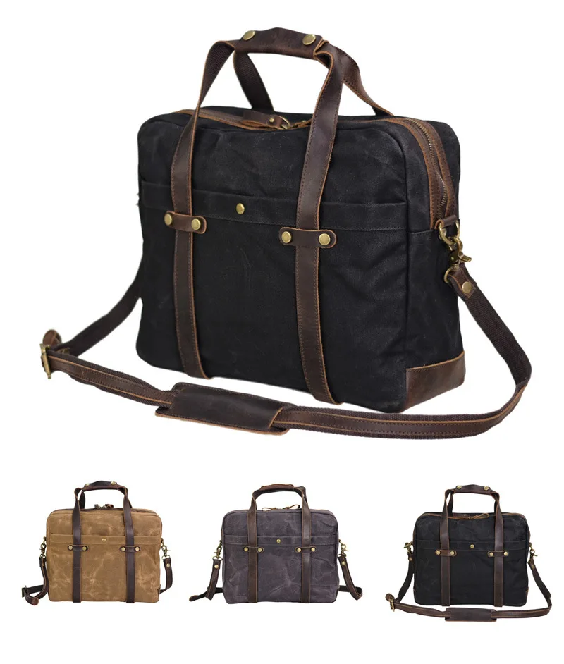 حقيبة كتف عتيقة مقاومة للماء للرجال ، حقيبة حمل للكمبيوتر ، عمل ، سفر ، مكتب ، حقيبة ، حقيبة ، قماش ،