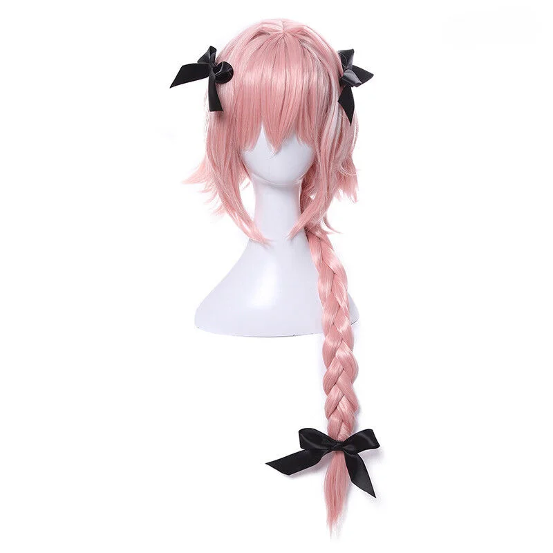 Fate Apocrypha Astolfo Long Braided Ponytail Bowknot Party Cosplay Wig Synthetic