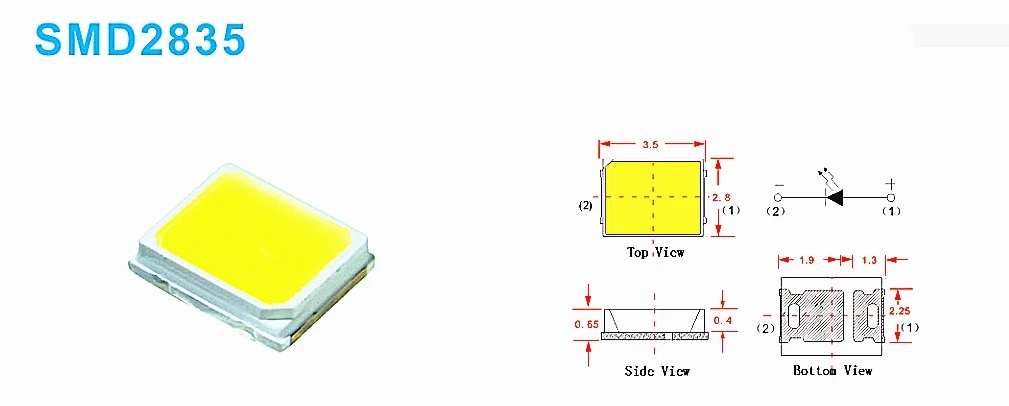 Original 100pcs High Brightness 2835 SMD LED Chip 1W 18V 9V 6V 3V 130lM White LED 3000K 4000K 6000K 9000K