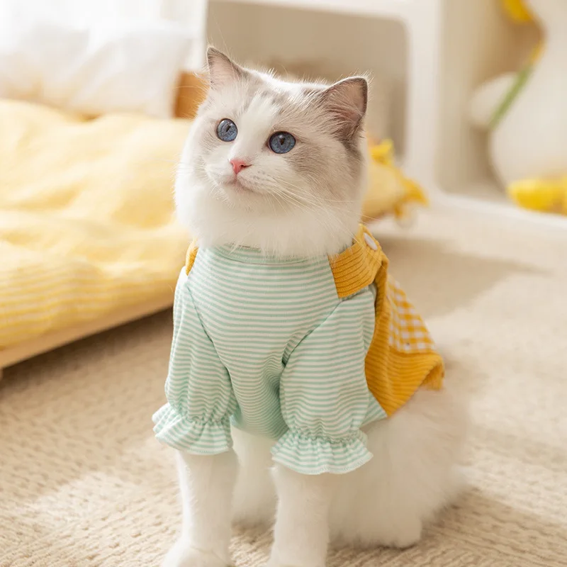 Ragdoll Cat Autumn Thin Dog Clothes Plaid Pocket Puppy Sweatshirt Teddy British Shorthair Leashable Two Legs Coat Pet Clothing