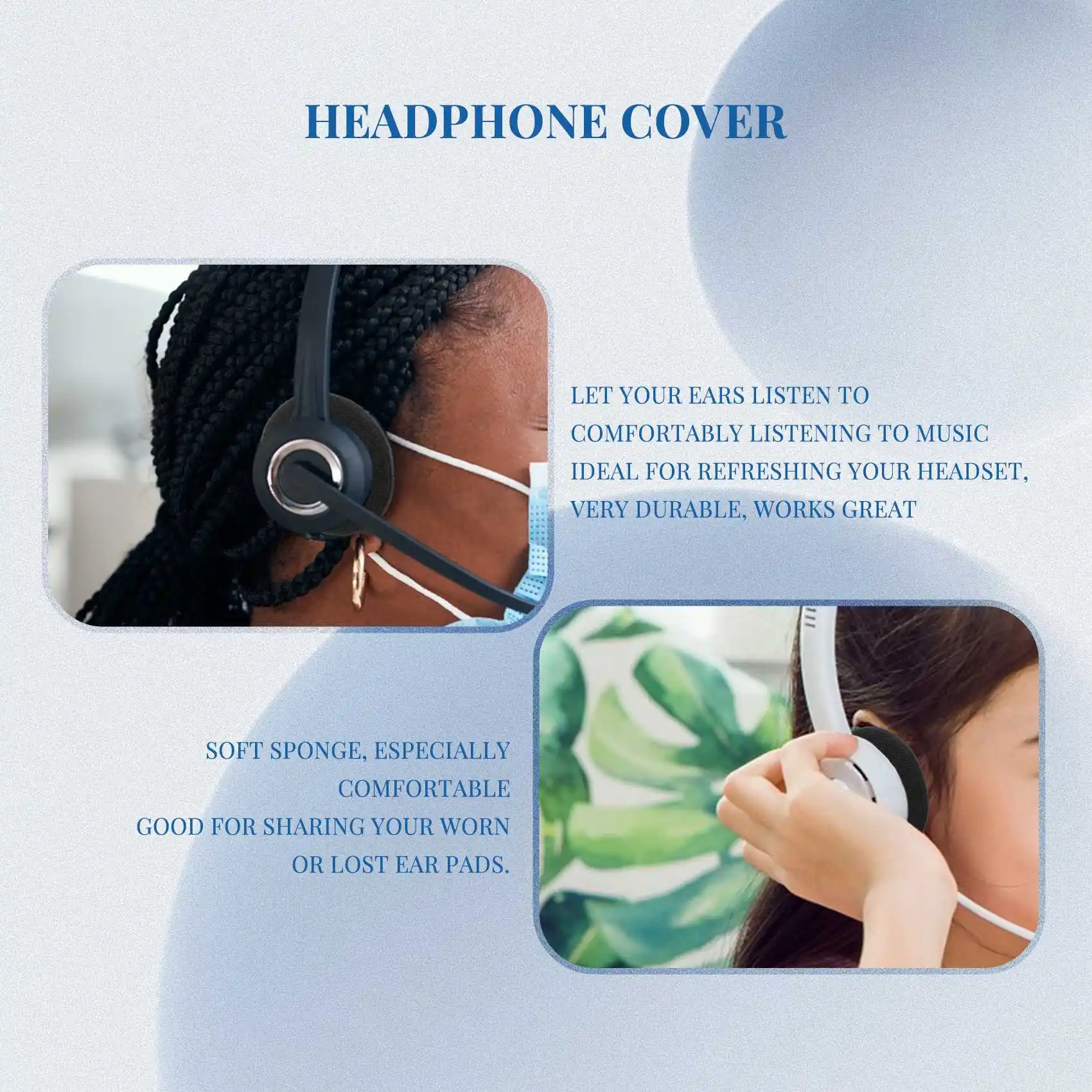 Espuma Ear Pad Capa para Fone de Ouvido, Preto, 50mm, Pacote de 2 pcs