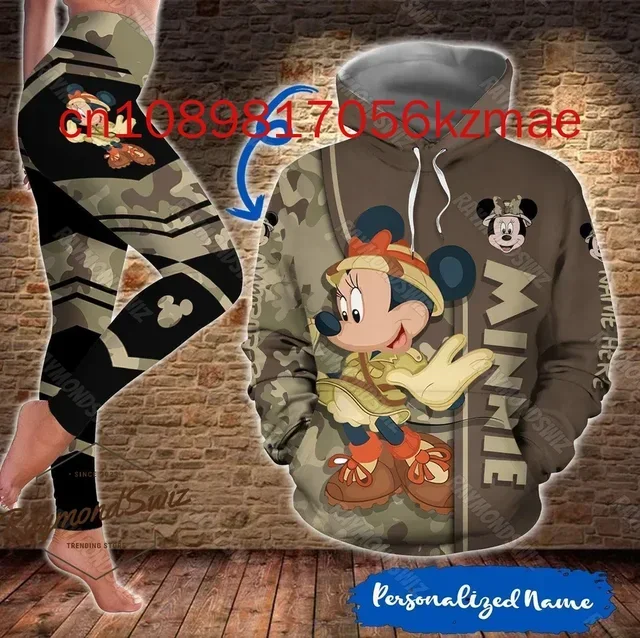 Free Custom Disney Minnie Mouse Hoodie Leggings Suit Women's Hoodie Yoga Pants Sweatpants Fashion Tracksuit Sets