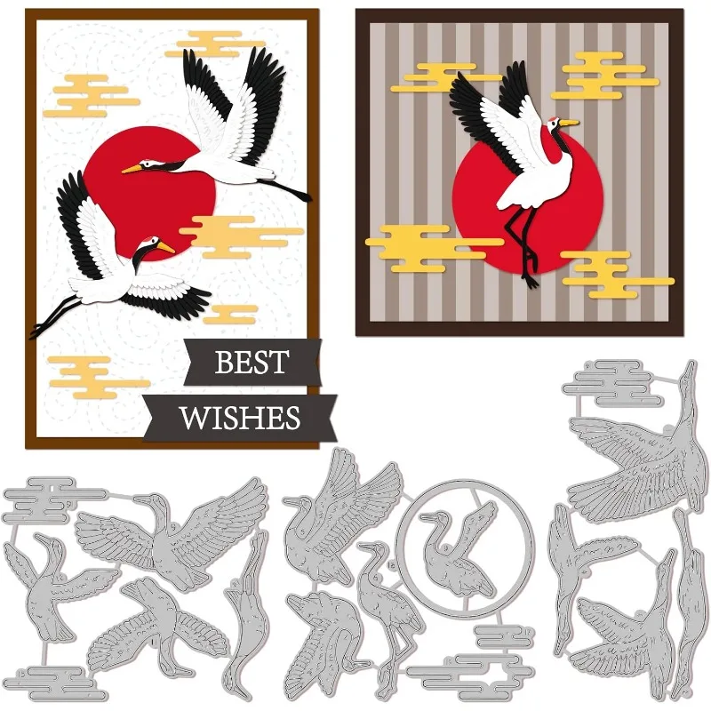 3Set 17Pcs Layered Red-Crowned Cranes Cutting Dies for DIY Scrapbooking Metal Layering Cranes Die Cuts Embossing Stencils