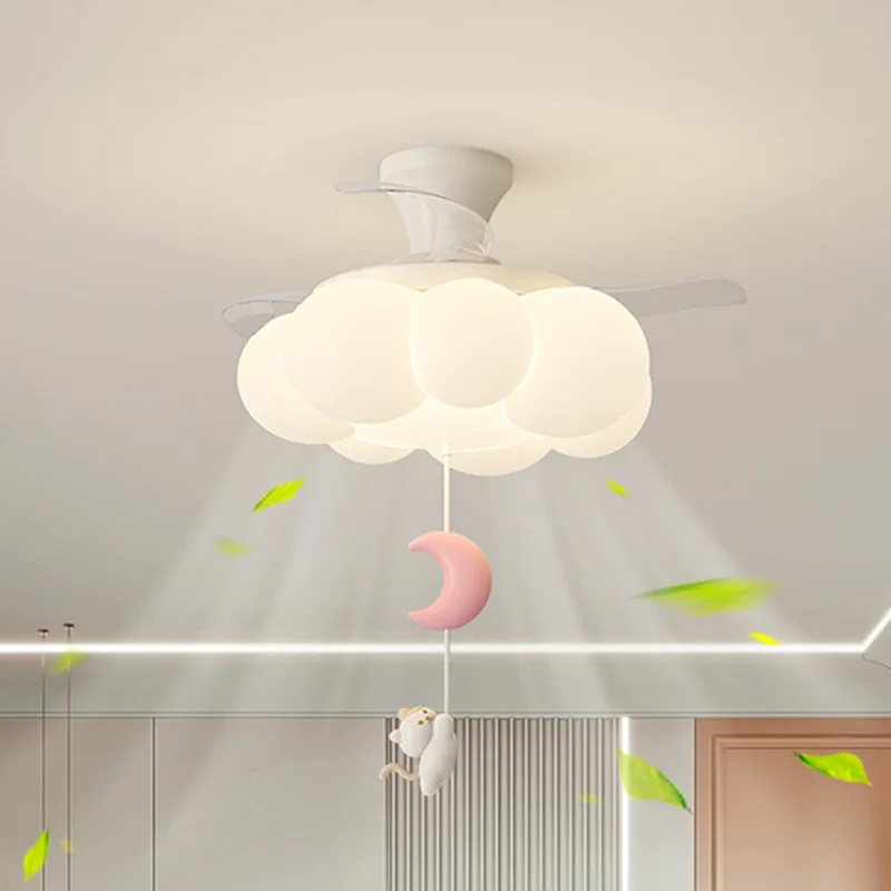 Cream wind full spectrum eye protection fan light cartoon children's room cloud bedroom light living room ceiling light casagd