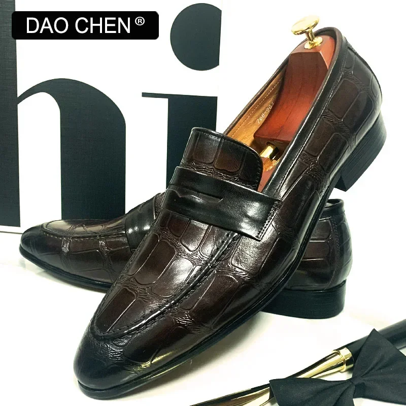 DAOCHEN BRAND MEN\'S LOAFERS SHOES BLACK COFFEE BROWN SLIP ON PENNY LOAFERS OFFICE WEDDING BANQUE CASUAL DRESS MAN SHOES