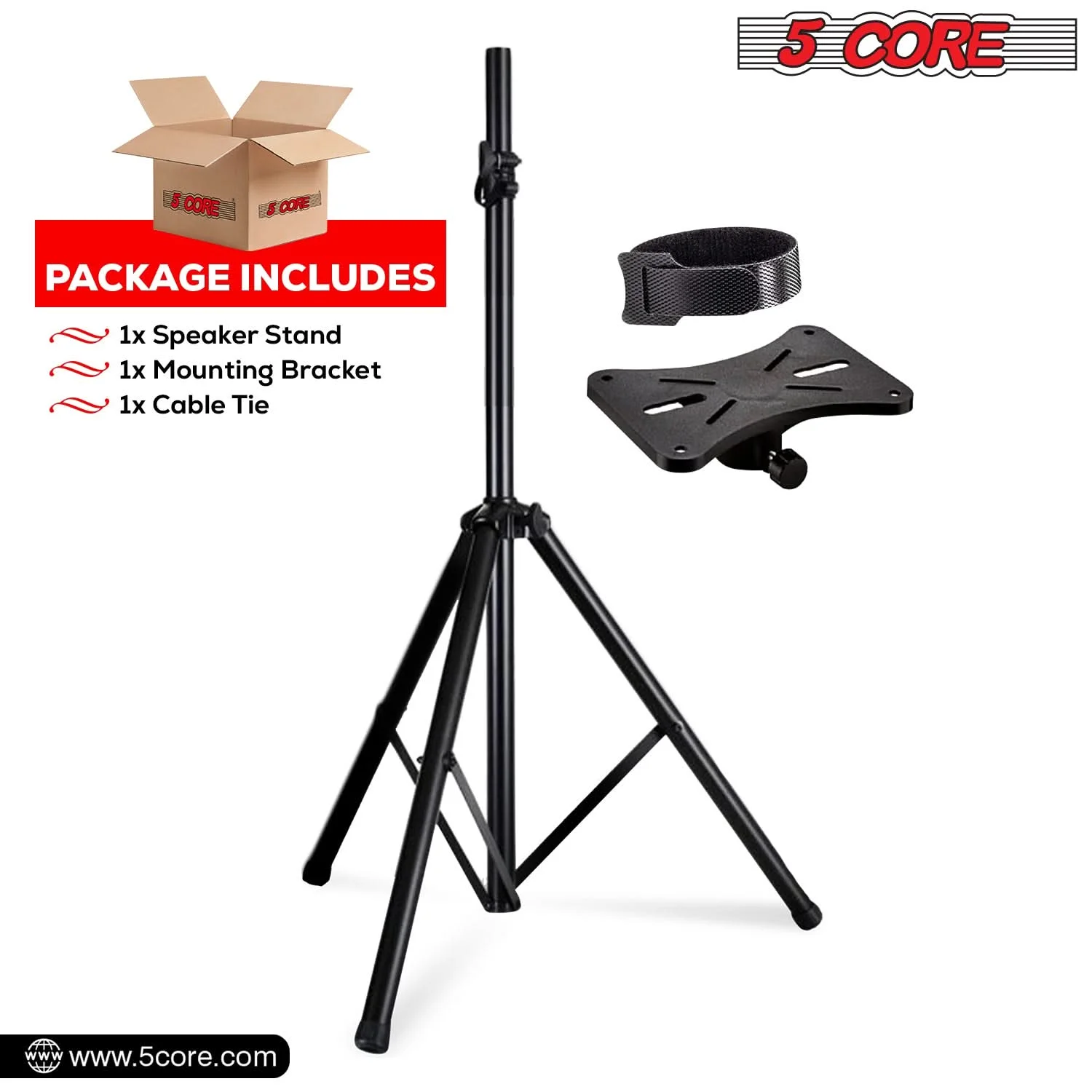 5 Core Speaker Stand Height Adjustable PA DJ Tripod Studio Monitor Stands w 35mm Compatible Insert - SS ECO 1PK BLK WoB