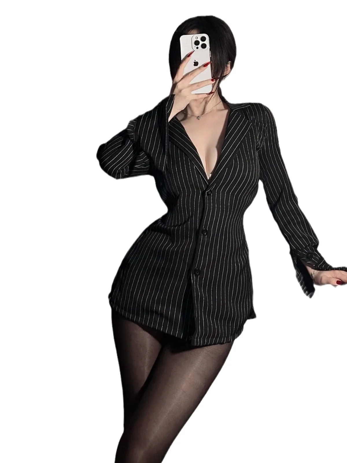 Abstinence Secretary Underwear Professional Striped Shirt Women\'s Long Black Pure Desire Waist Wearing High end Women dress 9ZF6