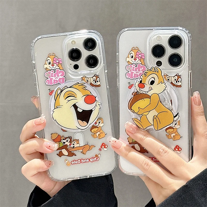 Cute Cartoon Chip & Dale Disney Magsafe Wireless Charge Case For iPhone 13 14 15 16Pro Max Funny Chip & Dale Magnetic Holder