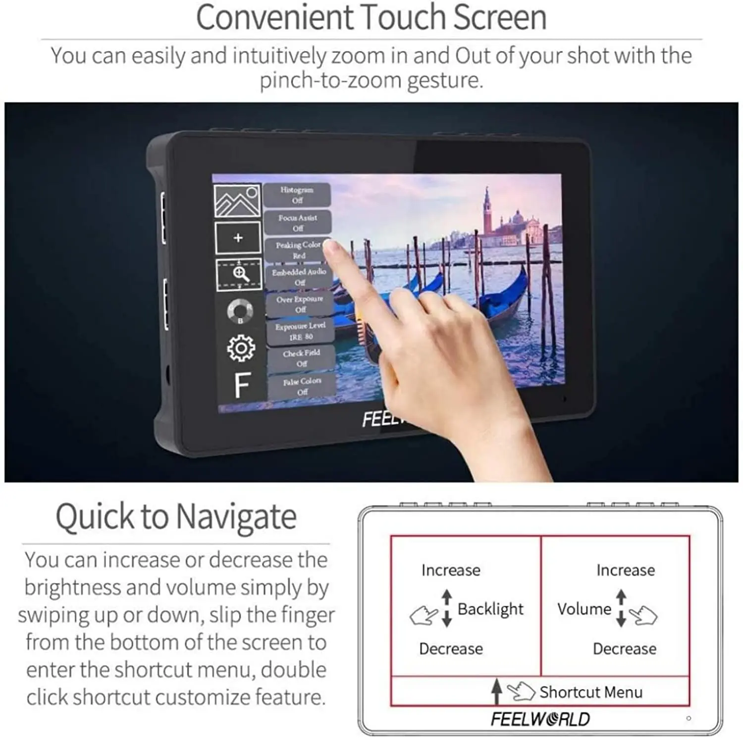 كاميرا Feelworld F5 PRO V4 مقاس 6 بوصات تعمل باللمس ثلاثية الأبعاد LUT للمراقبة الميدانية DSLR مع مجموعة طاقة خارجية F970 مخرج إدخال HDMI 4K #3