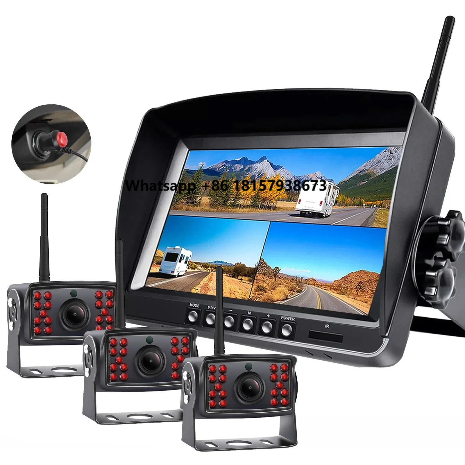 

IPoster Digital Wireless 3x IR Reversing Backup 9" DVR Split Screen 12V 24V for Truck Rv Van Caravan Trailer