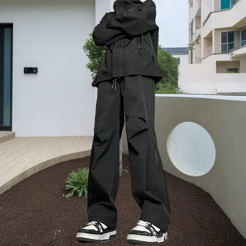 Cargohose für Damen, hochwertig, Herbst-Polyester, konisch, plissiert, Büro, minimalistischer Bund, geknöpft, schick, professionell, Übergröße