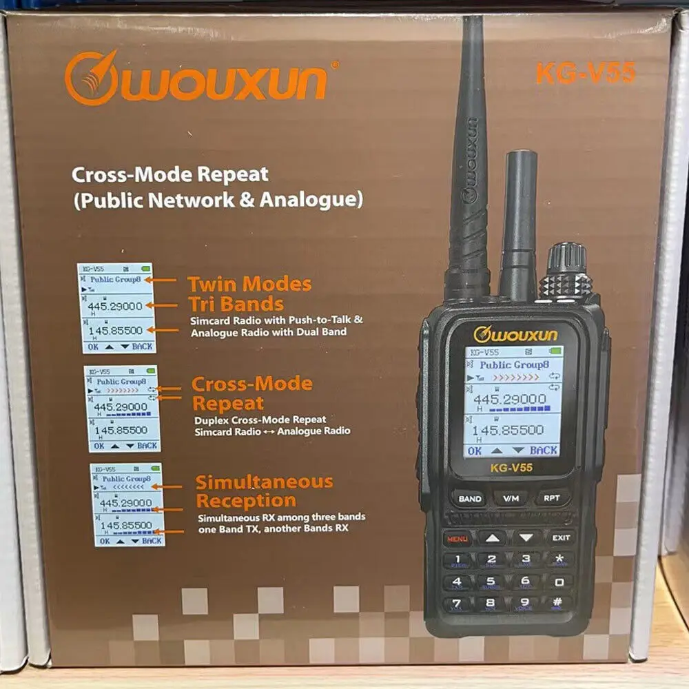 Wouxun-統合されたfm双方向ラジオ、デュアルバンドと統合、vhf、uhf、アナログ、2g、3g、4g、KG-V55、wcdma、パブリックネットワーク、オリジナル、2個