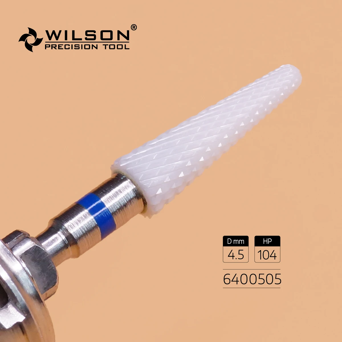 WILSON PRECISION TOOL Conical Shape 4.5mm - Cross Cut - White Ceramic - (6400305-6400605) - Zirconia Ceramic Burs