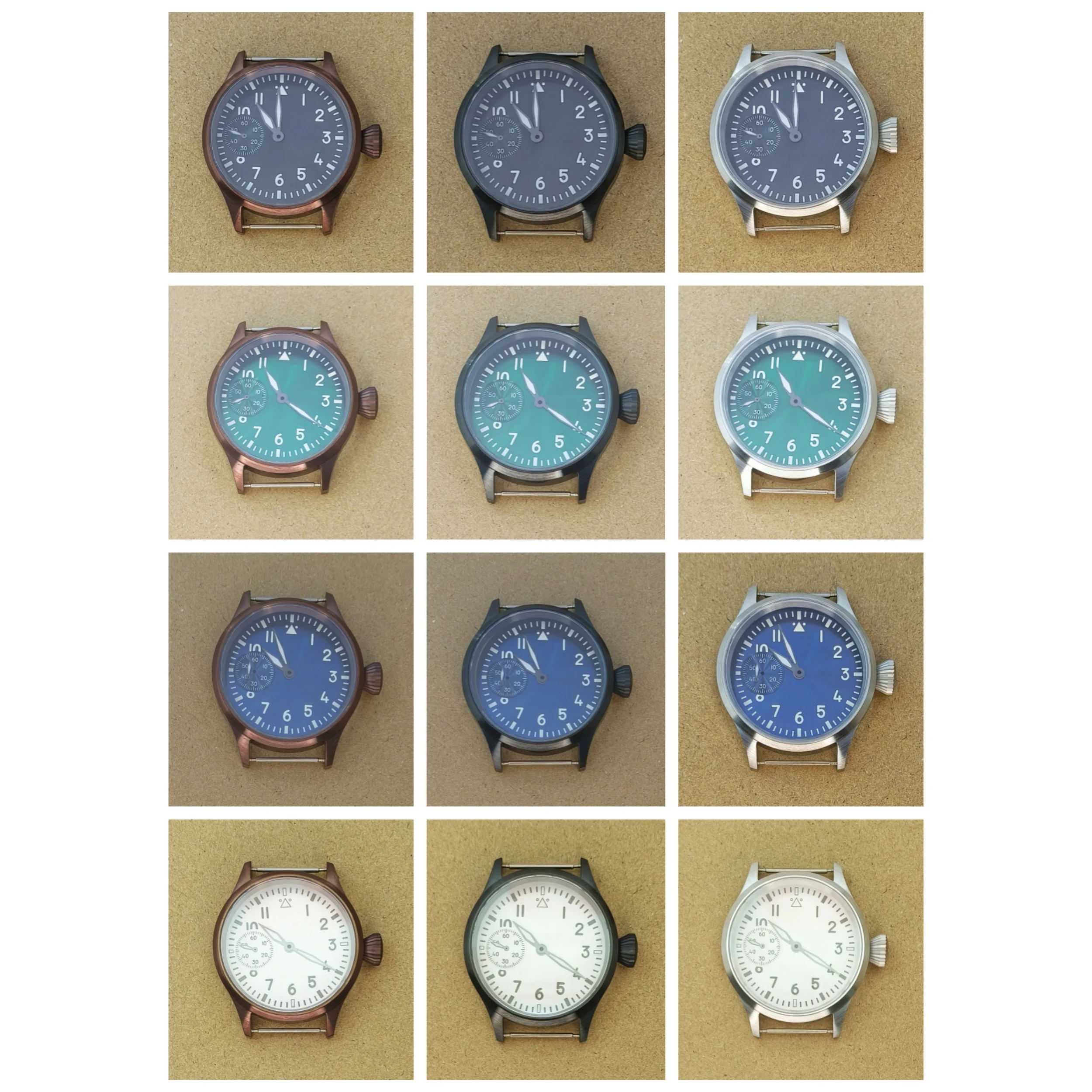 

Новый корпус из сапфирового стекла диаметром 44 мм с зеленым светящимся циферблатом и стрелками, совместимый с механизмом ручного заводного механизма St36 Eta6497.