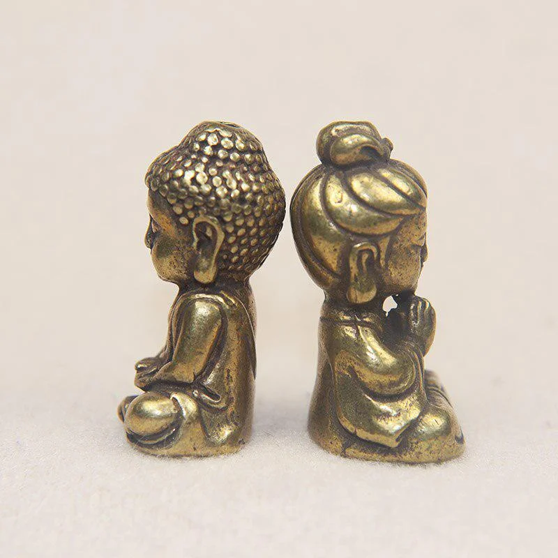 Mini Solid Brass Guan Yin Buddha Small Ornaments Vintage Copper Buddha Statue Miniature Figurines Handcraft Desktop Home Decors