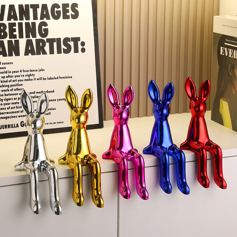 Cute Sitting Posture Long-Eared Rabbit Statue Ornament Nordic Style Living Room Tv Cabinet Wine Cabinet Desktop Home Decoration