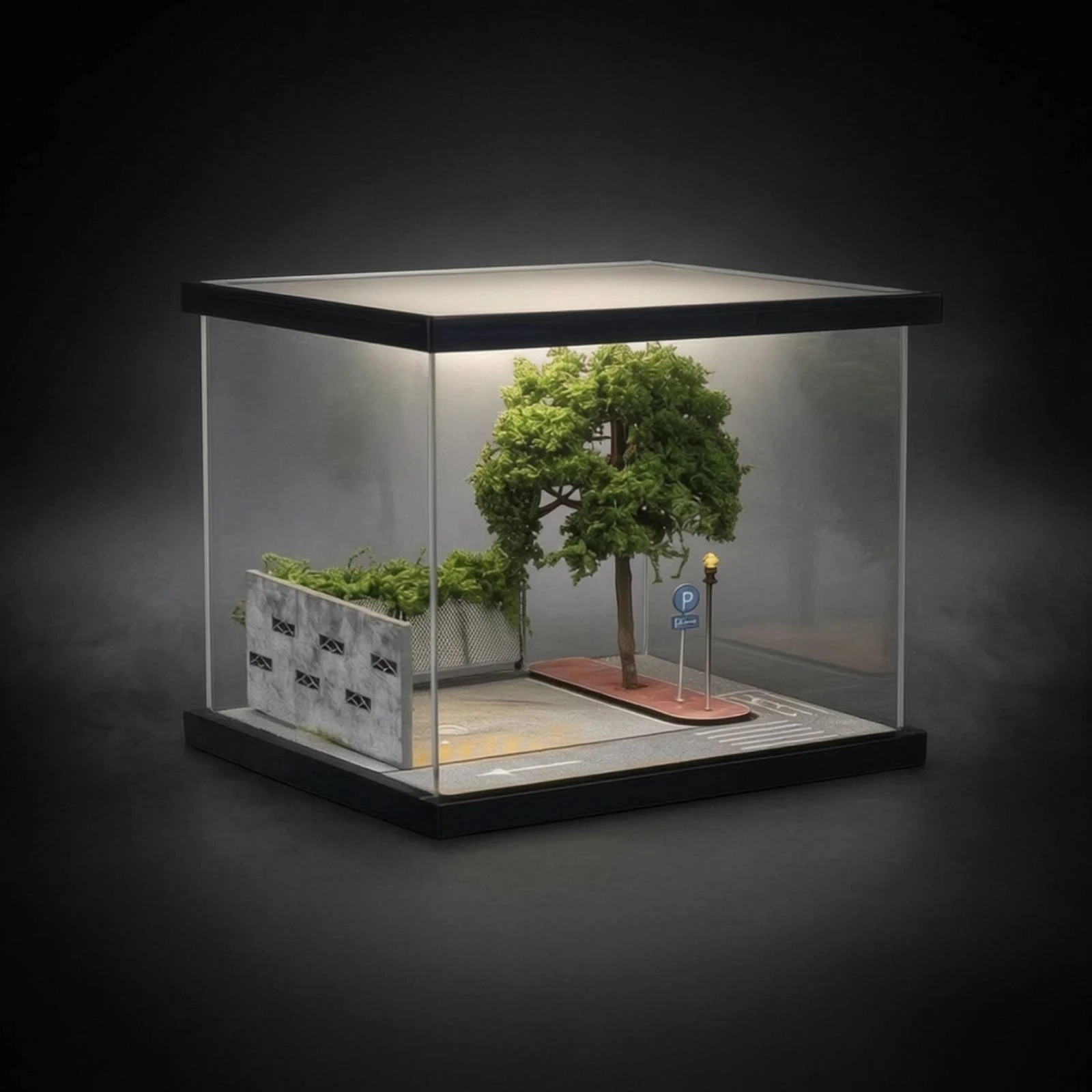 Street Diorama with Light Lighted Miniature Roadway Setting with Cover Display Case with LED Lights Transparent