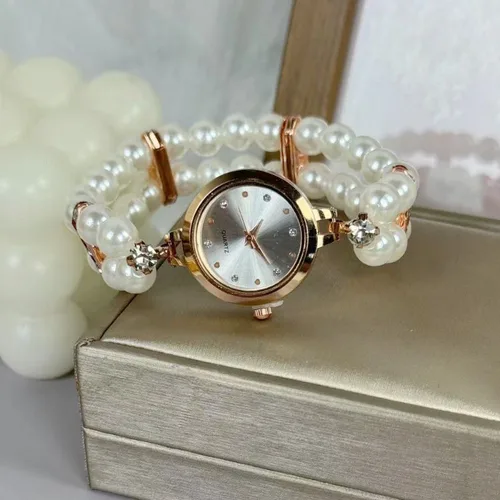 Pulsera de perlas elegante para mujer, relojes de cuarzo, pulsera de cuerda elástica extraíble, relojes de pulsera de lujo con esfera pequeña, regalo