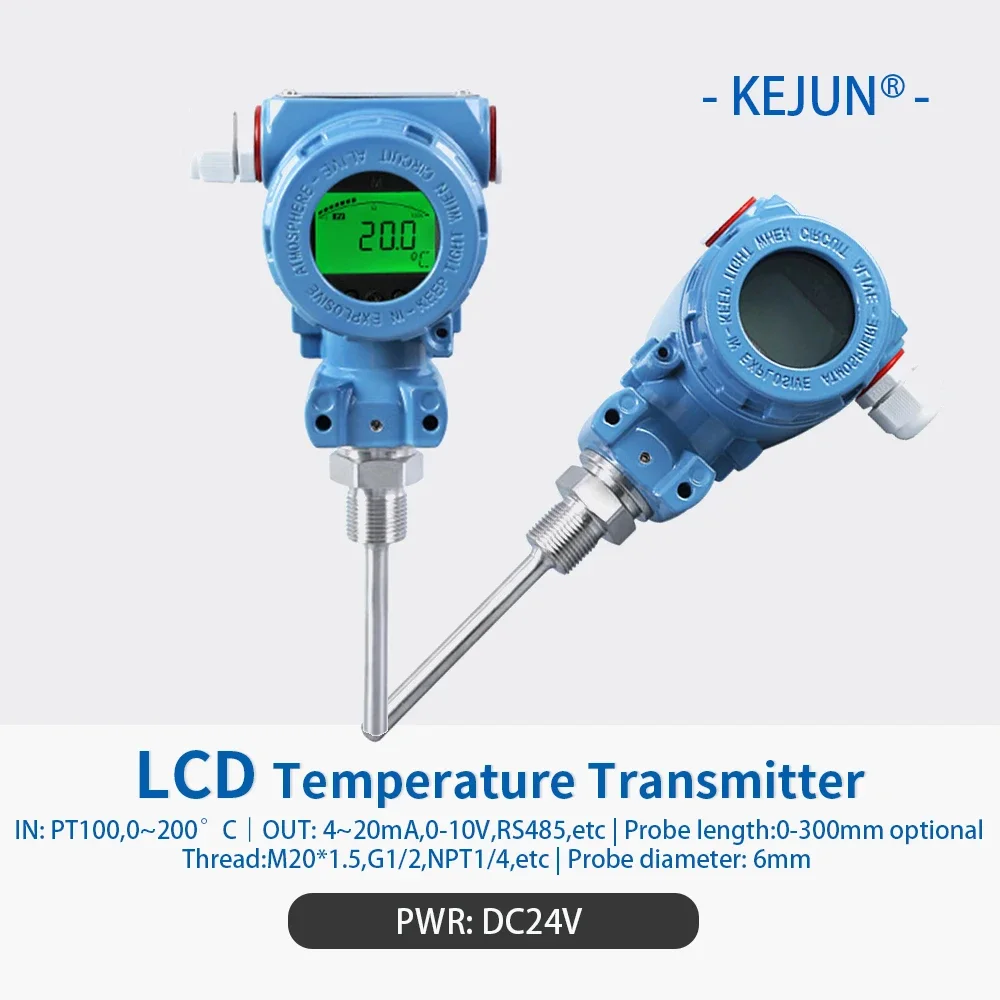 Transmisor refrigerante de alta temperatura, 0-5v, 0-10v, rtd pt100 -50 a 200 Celsuis, 4-20mA, con HART