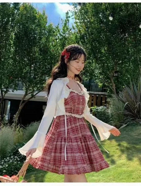 

2025 New Women's Summer Vacation Beach Petite Waist-Fitted Dress Plaid Mini Dress Red Plaid Sleeveless Tank Dress