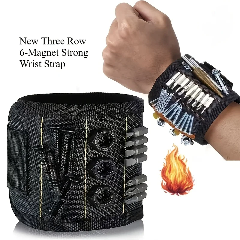 1PCS Upgraded 3 Row 6 Magnet Strong Wrist Band for Metal Parts Storage Hands Free Tool Repair