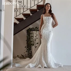 Lace Mermaid Wedding Dresses Spaghetti Straps Bridal Gowns Sleeveless 3D Flower Backless Sweep Train Vestido De Novias