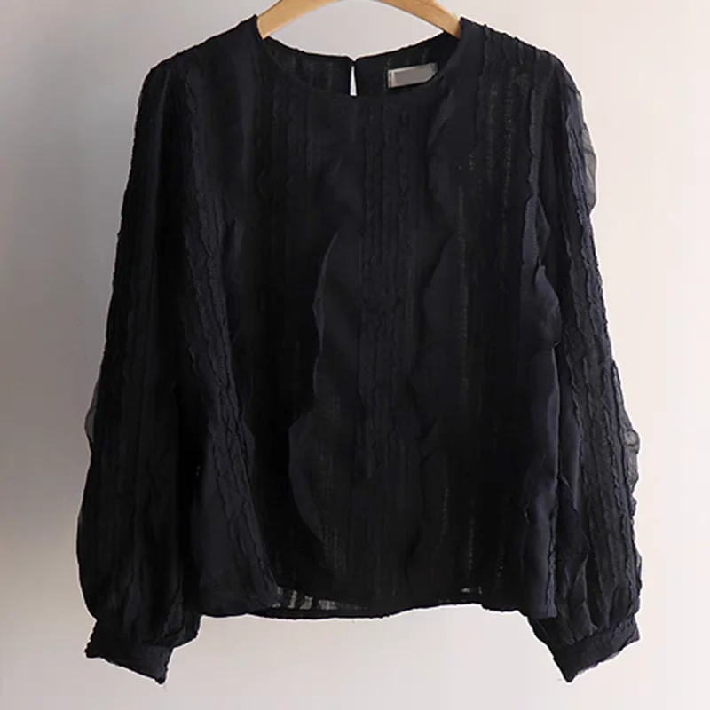 엘레 빈티지 롱 스웨트 여성용 레이스 트림 세로 스트라이프 디자인 감각적 연령 감소 시크 슬레 출퇴근용 적합