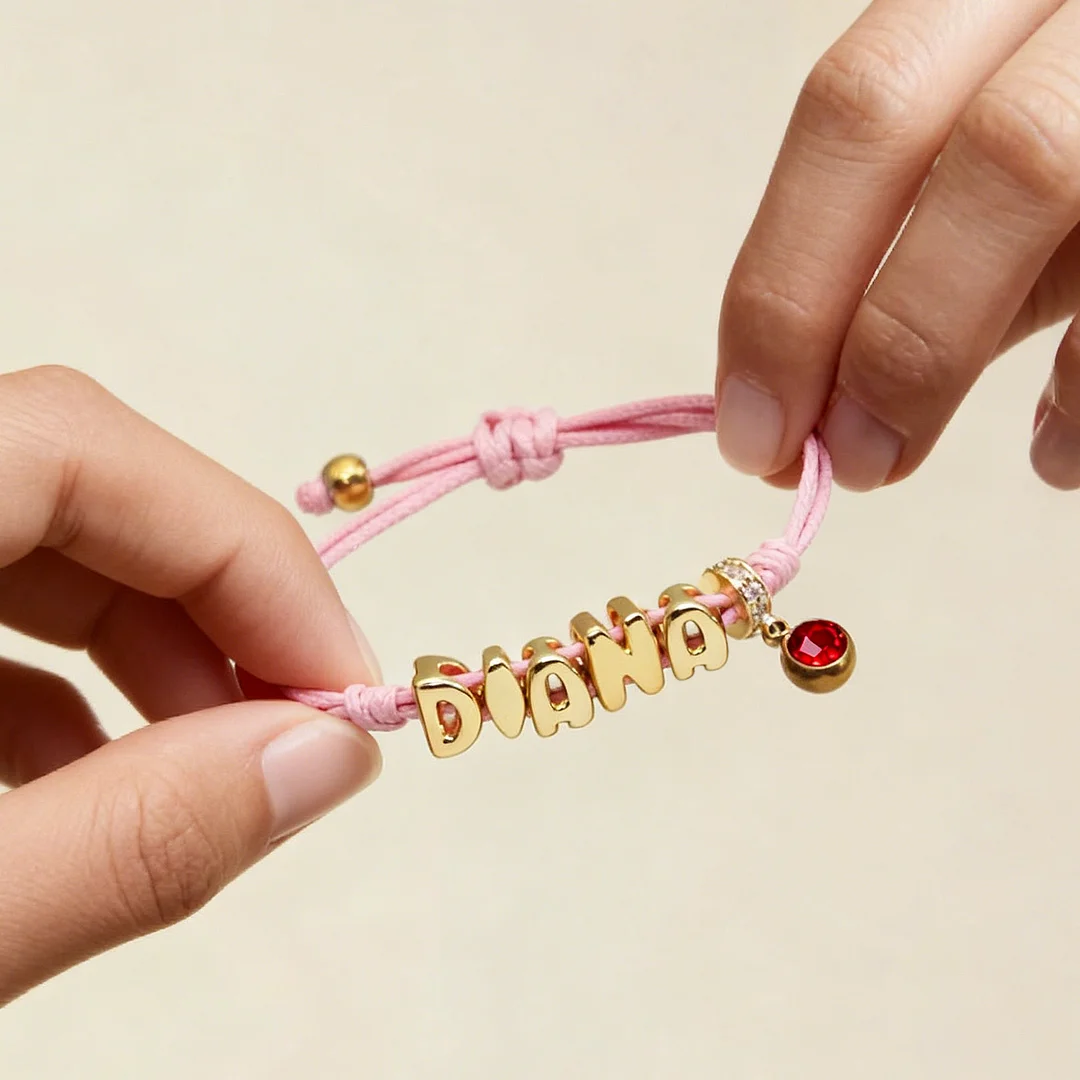 DUOYING Personalized Balloon Initial Name & Birthstone Rope Bracelet for Kids