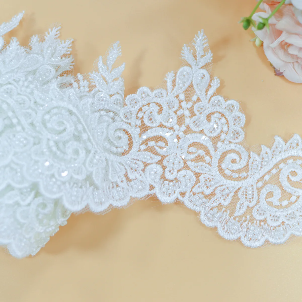 New Milky White Rayon Material Beaded High-Definition Wedding Dress Veil Lace Accessories 10cm