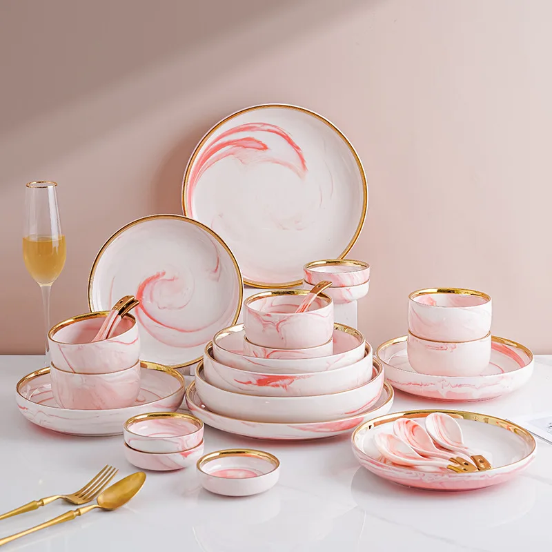 

Simple and modern internet celebrity tableware, marble patterned ceramic plates, housewarming bowls and plates