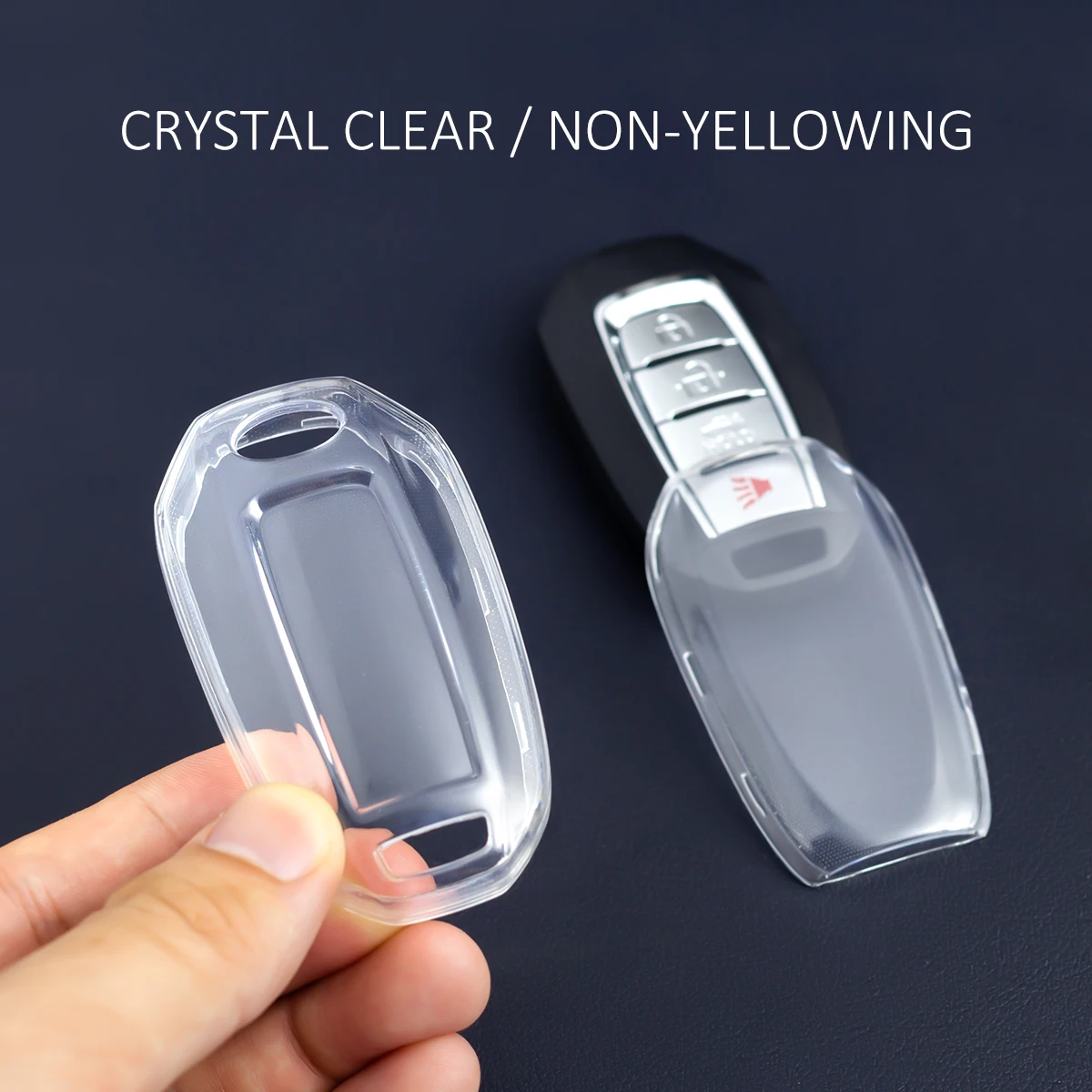 Slim Car Key Fob Case Cover Keychain Holder For Infiniti Q50 Q60 QX50 QX55 QX60 Accessories Black Transparent view 6