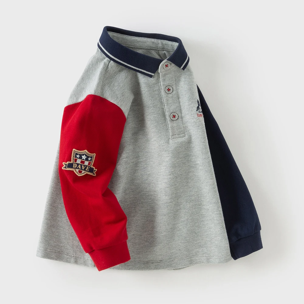 Dave Bella Boys' Spring Autumn Polo T-shirt Casual Long Sleeve Cotton T-shirt Kids Boy Outdoor Polo Shirt Top DB3253487