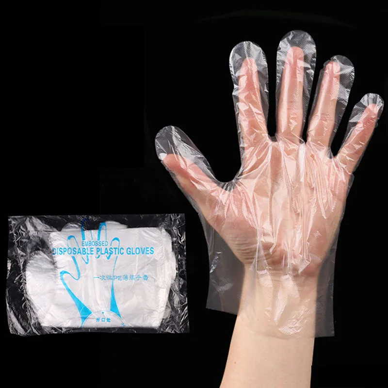 100pcs Food Plastic Gloves Transparent Disposable Gloves Kitchen Accessories