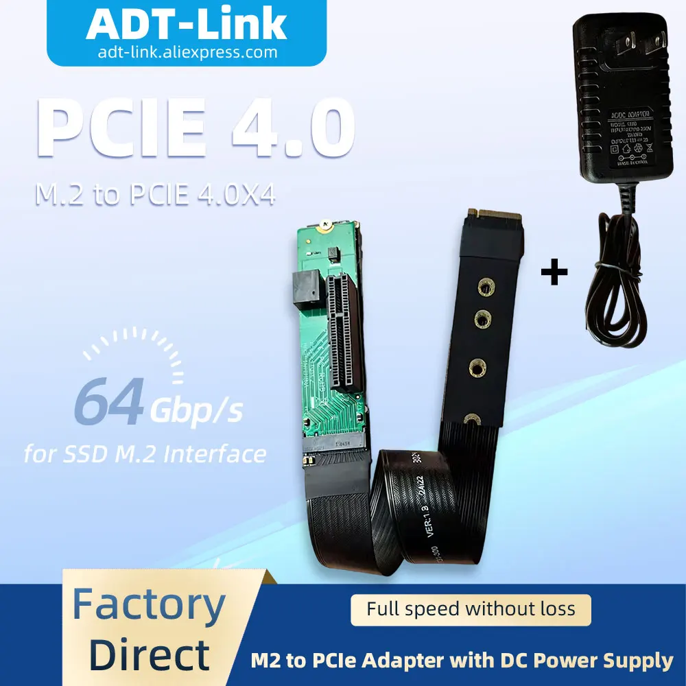 M.2 to PCI 4.0 X4 with DC Power Supply for Solid State Drive Laptop Connected with External Graphics Card Acquisition Sound card