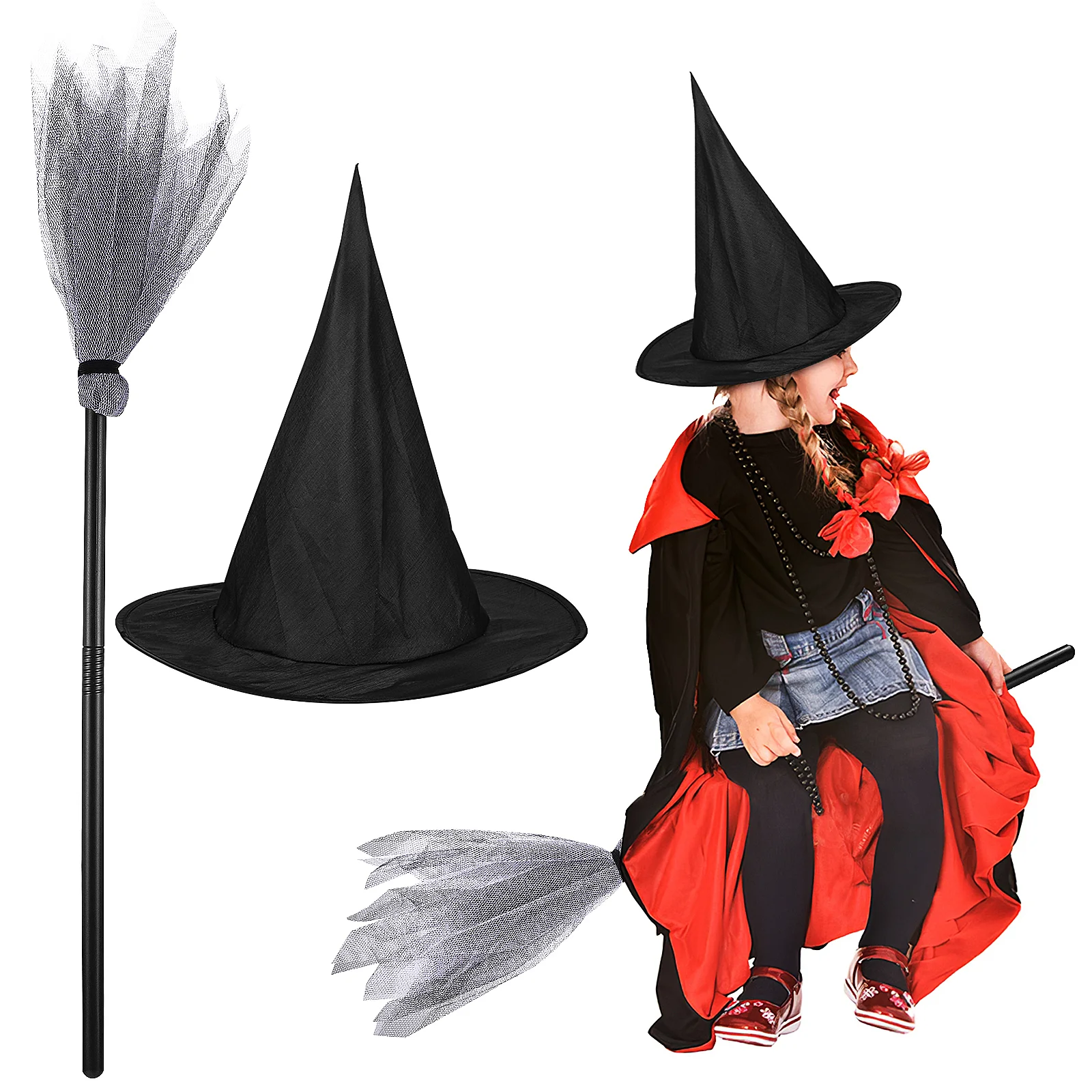 

1 Set Halloween Hat and Broomstick Witch Hats Decorations Cosplay Witch Costume Witch Broomstick Witch Costume Set