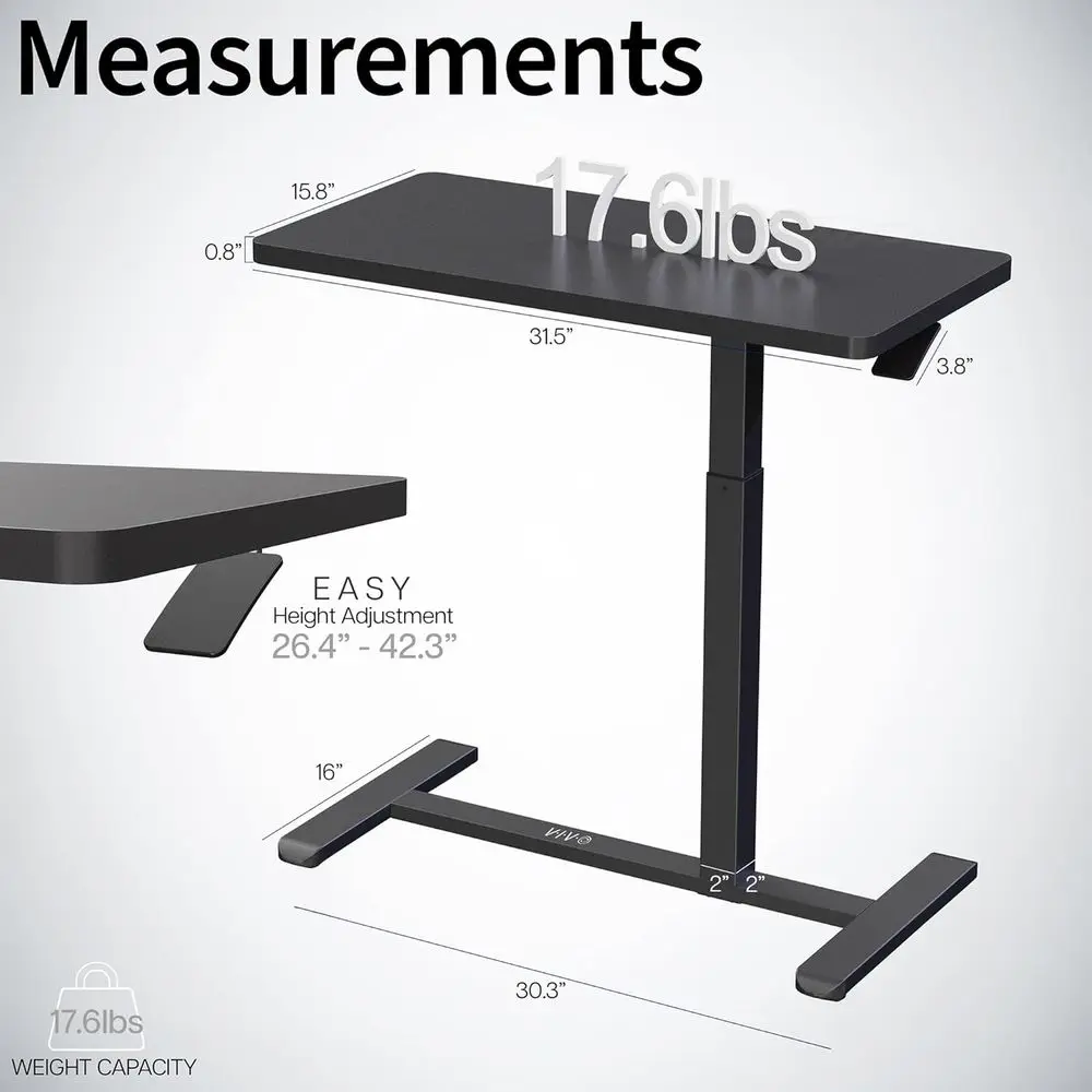 Adjustable Height 32x16 Inch Laptop Desk for Sofa, Couch, or Recliner, Black