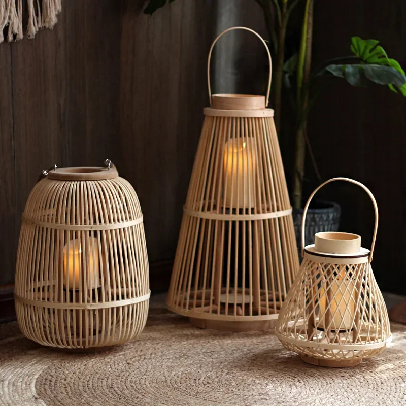 Room Homestay Hotel Courtyard Decoration Rattan Floor-Standing Storm Lantern Japanese and Nordic Style Style