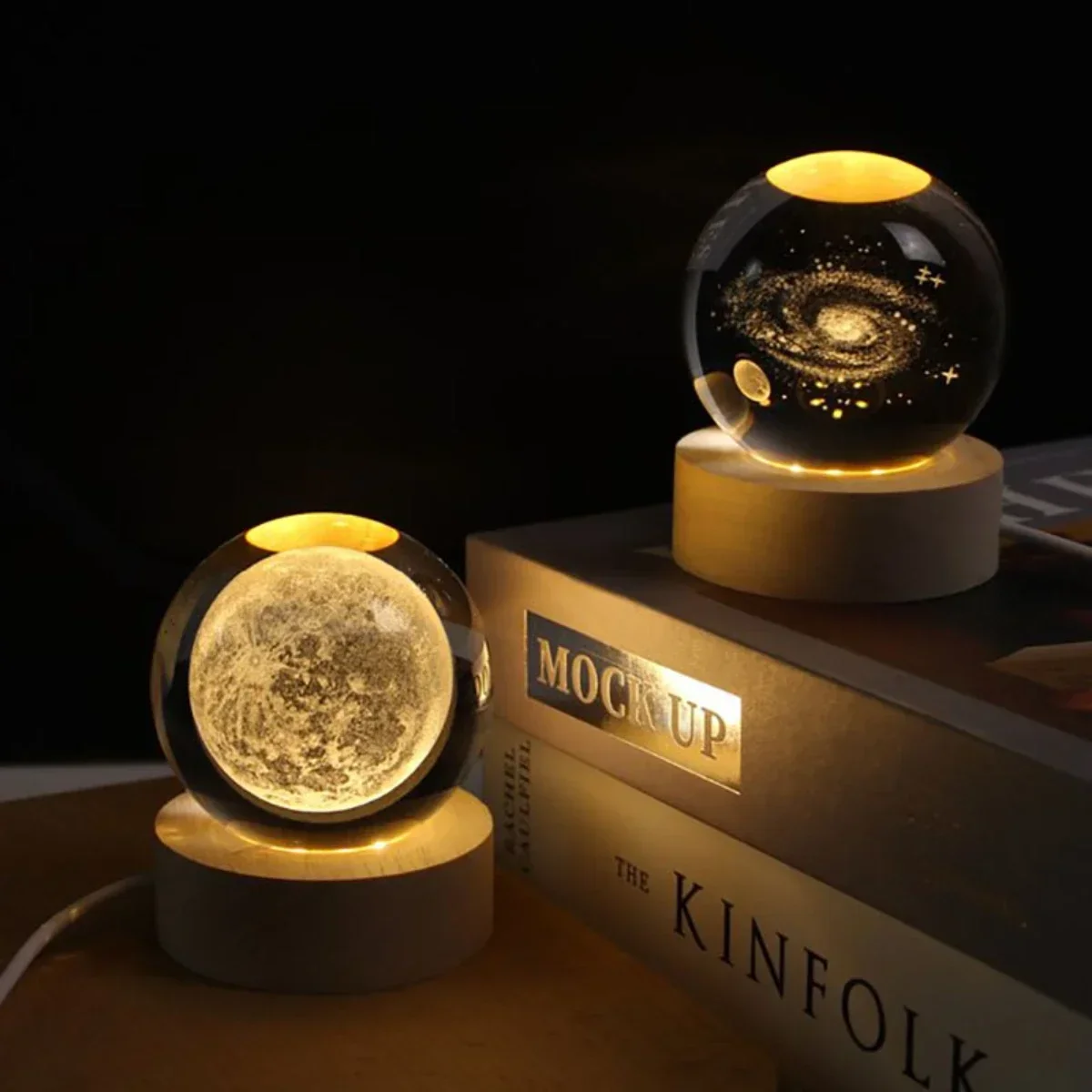【تخفيضات العلامة التجارية لدعم المخفضة】ضوء ليلي ساخن USB طاقة ثلاثية الأبعاد كريستال كرة LED أضواء ليلية مصباح غرفة النوم هدايا عيد الميلاد
